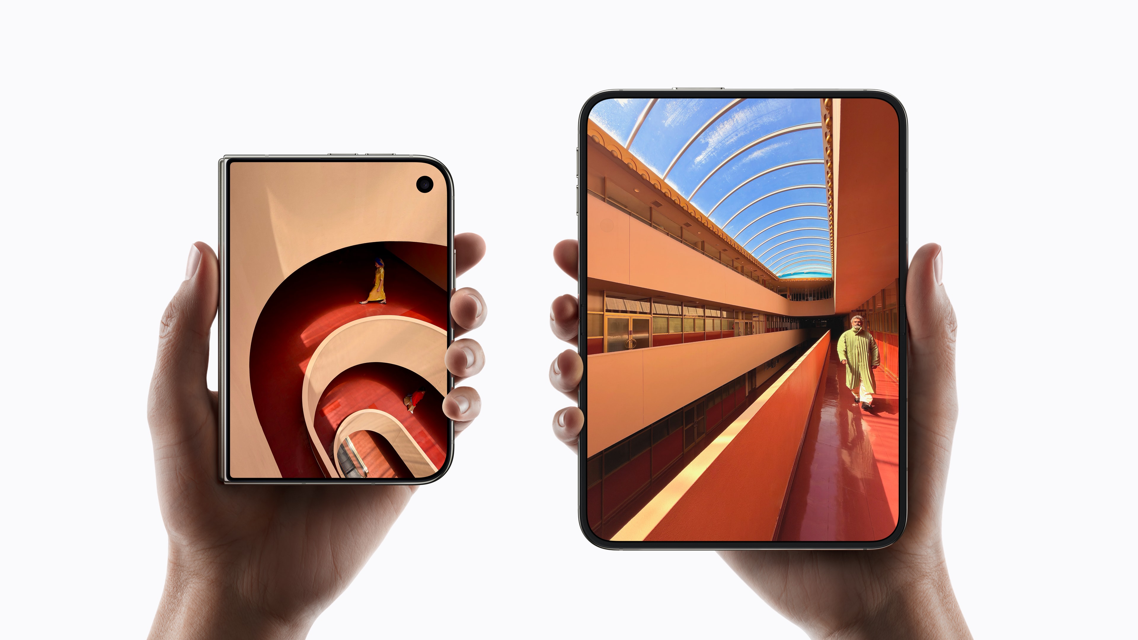 iPhone Duo shown folded and open to compare its outer and inner displays